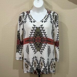 Vocal Multicolor Aztec V-Neck Long Sleeve Top NWT Size 3XL